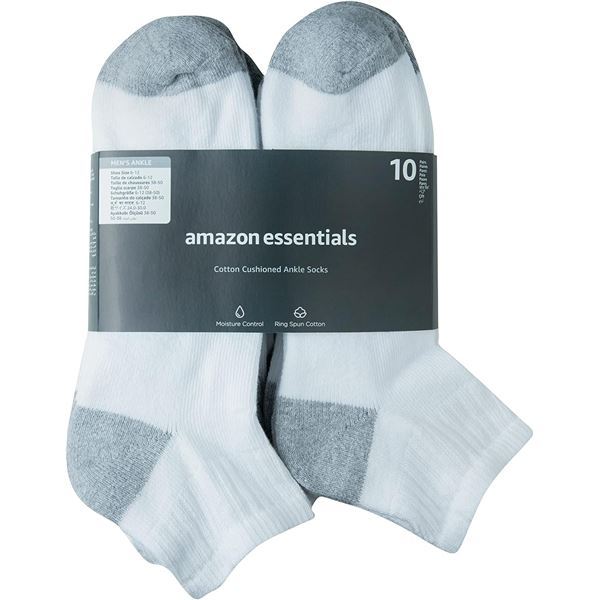 NEW AMAZON ESSENTIALS 10 PACK SOCKS LARGE