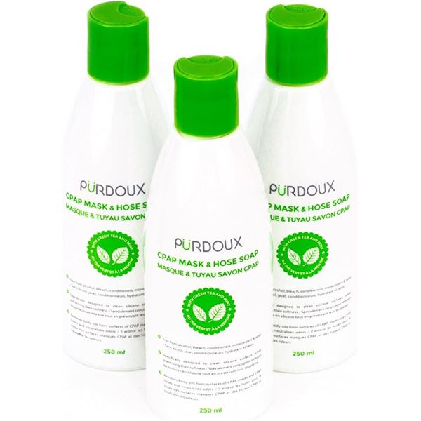 NEW 3 X 250ML PURDOUX CPAP MASK & HOSE SOAP