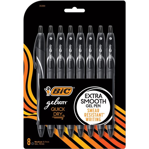 NEW 8 BIC GEL-OCITY BLACK GEL PENS