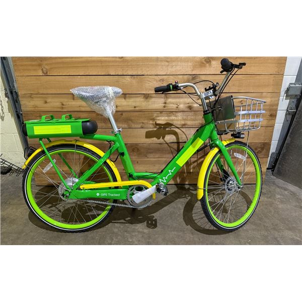 GREEN & YELLOW E-BIKE WITH BATTERY, KEY & CHARGER