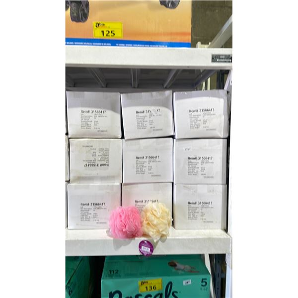 9 CASES OF 8 EQUATE BEAUTY GENTLE SHOWER POUFS