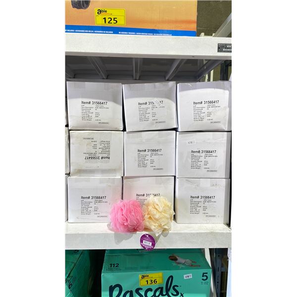 9 CASES OF 8 EQUATE BEAUTY GENTLE SHOWER POUFS
