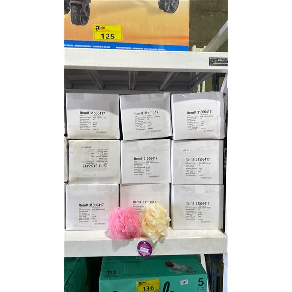 9 CASES OF 8 EQUATE BEAUTY GENTLE SHOWER POUFS