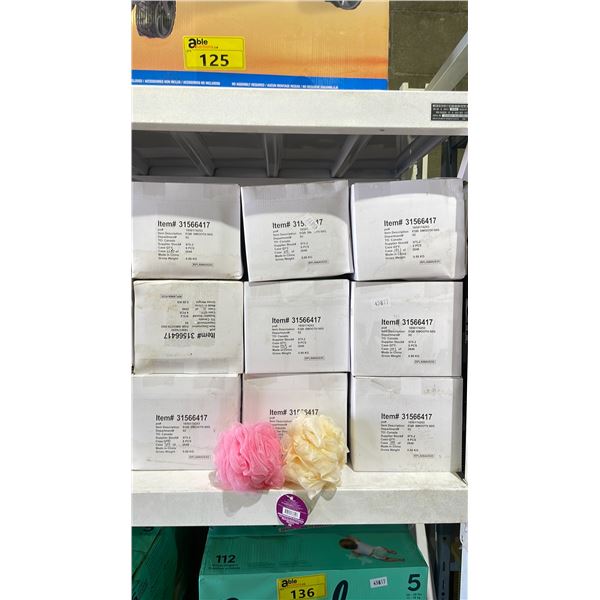 9 CASES OF 8 EQUATE BEAUTY GENTLE SHOWER POUFS