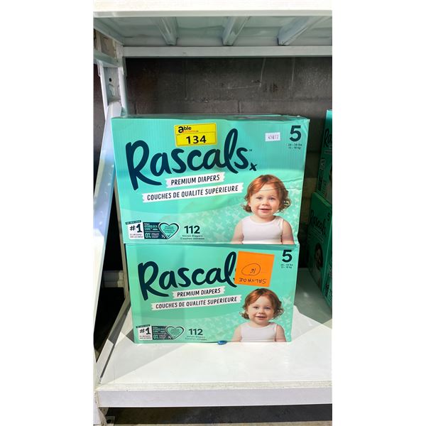 4 CASES OF RASCALS PREMIUM DIAPERS (112 DIAPERS PER CASE)