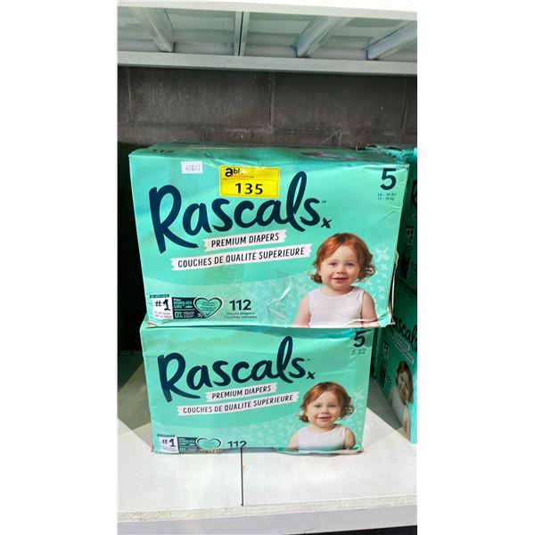 4 CASES OF RASCALS PREMIUM DIAPERS (112 DIAPERS PER CASE)