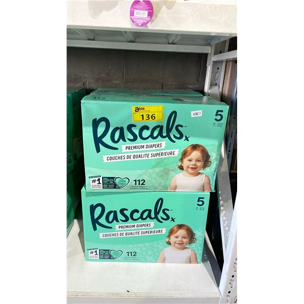 4 CASES OF RASCALS PREMIUM DIAPERS (112 DIAPERS PER CASE)