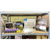 Image 1 : SHELF OF ASSORTED INCLUDING; WIRELESS COLOR WEATHER STATION, OVE SEATTLE LED FLUSH MOUNT, GLOBE 4"