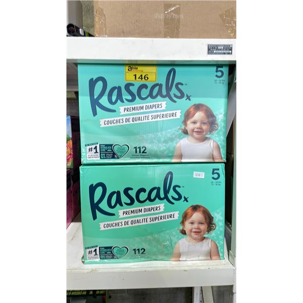 4 CASES OF RASCALS PREMIUM DIAPERS (112 DIAPERS PER CASE)