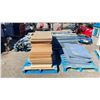 Image 1 : LOT OF PALLET RACKING INCLUDING; 7.5' UPRIGHTS, CROSS BEAMS, METAL SHELVES & PARTICLE BOARD SHELVES