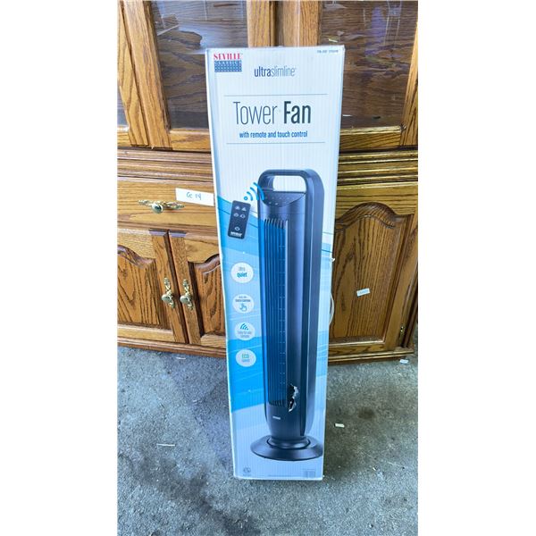 SEVILLE CLASSICS ULTRASLIMLINE TOWER FAN WITH REMOTE & TOUCH CONTROL (UNKNOWN WORKING CONDITION, MAY