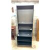 Image 1 : TWO (2) BOOK CASES. 6 SHELVES. 35 X 11 X 79, 2 SHELVES 29 X 11 X 31. ROLLING TV STAND.