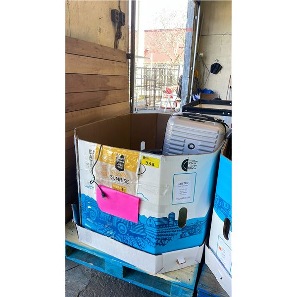 GAYLORD OF ASSORTED ITEMS INCLUDING; HARD SHELL LUGGAGE, SEALY INFLATABLE MATTRESS, SALTON