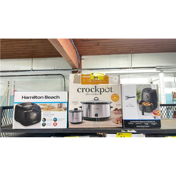 HAMILTON BEACH COOL-TOUCH DEEP FRYER, CROCKPOT SLOW COOKER & MAINSTAYS 2.2 QT AIR FRYER
