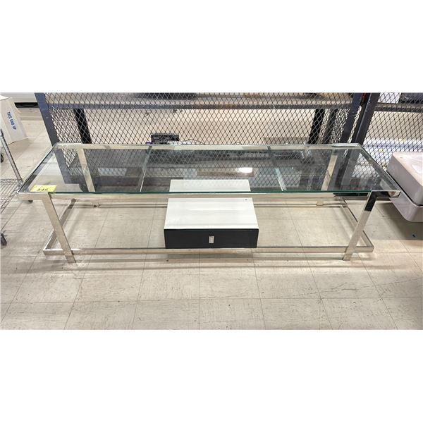 GLASS ENTERTAINMENT STAND WITH STORAGE DRAWER APPROX 71" X 17.5" X 18.5"
