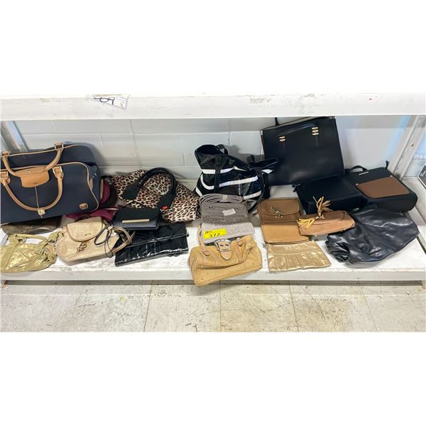 SHELF OF ASSORTED BAGS & PURSES