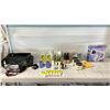 Image 1 : SHELF OF ASSORTED ITEMS INCLUDING; JVC VIDEO CAMCORDER, GIESEL INFRARED IONIC HAIR DRYER & ASSORTED