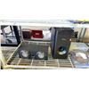 Image 8 : 2 SHELVES OF ASSORTED ITEMS INCLUDING; SPEAKERS, VINTAGE CELL PHONE, 8 TRACK TAPES & MORE