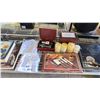 Image 3 : SHELF OF ASSORTED ITEMS INCLUDING; 6-PC CUTLERY SET, BOOKS, CANDLES & MORE