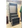 Image 1 : TWO (2) BOOK CASES. 6 SHELVES. 35 X 11 X 79, 2 SHELVES 29 X 11 X 31. ROLLING TV STAND.