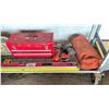 Image 3 : SHELF OF ASSORTED ITEMS INCLUDING; LEVELS, TOOLBOX WITH CONTENTS, DRILLS & MORE