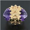 Image 2 : Vintage Victorian Revival 14k Gold Dual Amethyst Bead Work Twin Heart Dome Ring