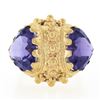 Image 4 : Vintage Victorian Revival 14k Gold Dual Amethyst Bead Work Twin Heart Dome Ring