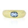 Image 4 : MAZ 14k Yellow Gold Oval Bezel Aquamarine Solitaire Textured Cocktail Band Ring