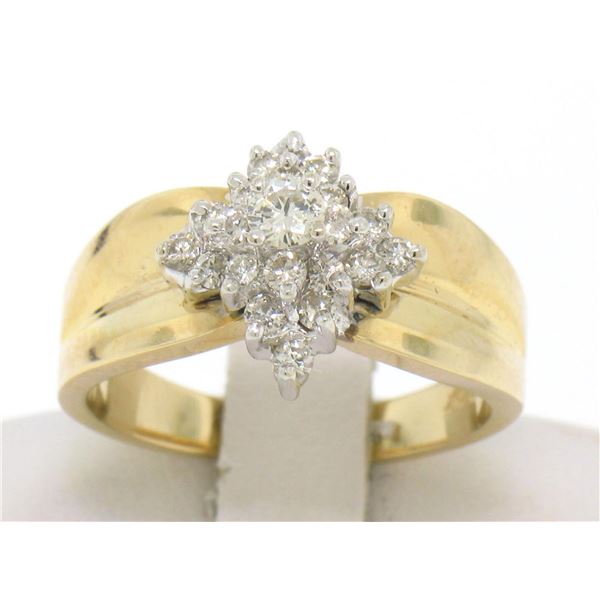 14k Yellow Gold 0.50 ctw Terraced Round Brilliant Diamond Cluster Cocktail Ring