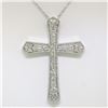 Image 5 : Large 14k White Gold 1.18 ctw Round Diamond Cross Pendant w/ 18" Fancy Link Chai
