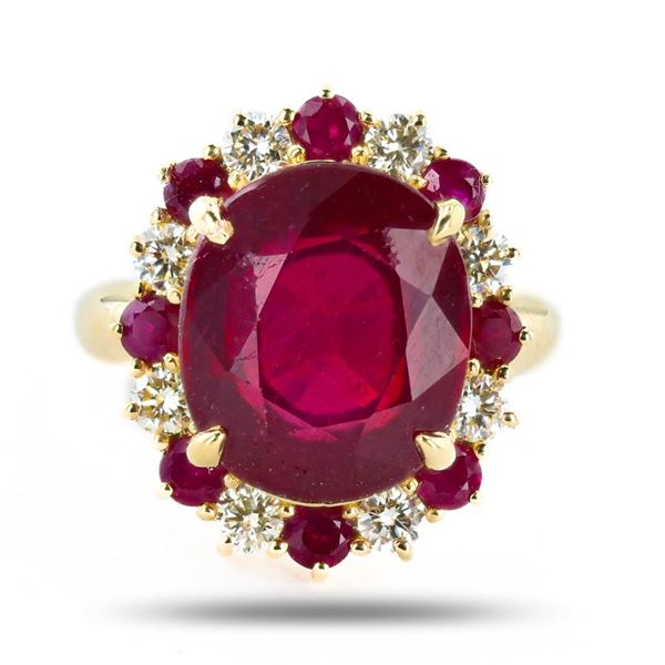 11.14 ctw Ruby and 0.64 ctw Diamond 14K Yellow Gold Ring