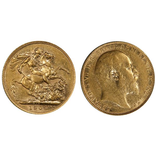 1909-C Gold Sovereign PCGS Choice About Uncirculated-55 Lustrous.