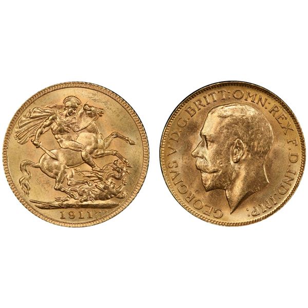 1911-C Gold Sovereign PCGS Choice Mint State-64 Highly lustrous.