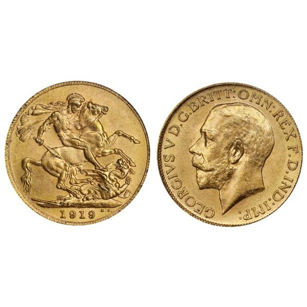 1919-C Gold Sovereign PCGS Choice Mint State-63  Attractive and lustrous issue.