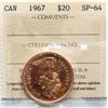 Image 2 : 1967 $20 Gold ICCS Choice SPECIMEN-64.