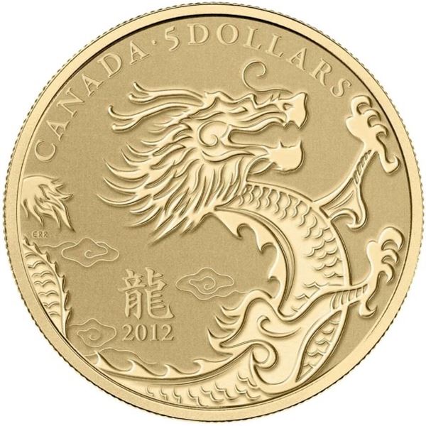 2012 $5 Pure Gold Coin Year of the Dragon.