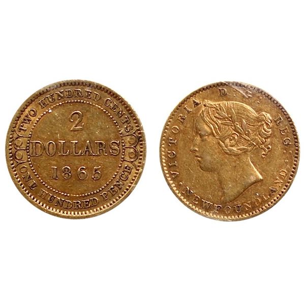 Nfld $2 Gold 1865 ICCS Choice Extra Fine-45