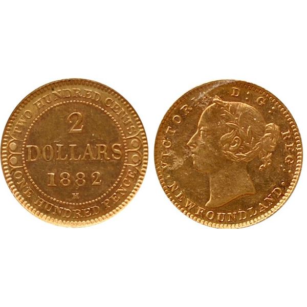 Nfld 1882H $2 Gold ICCS Choice About Uncirculated-55 HIghly lustrous for grade.