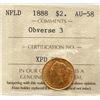 Image 2 : Nfld 1888 $2 Gold "Obv.3" ICCS Choice About Uncirculated-58 HIghly lustrous for grade.