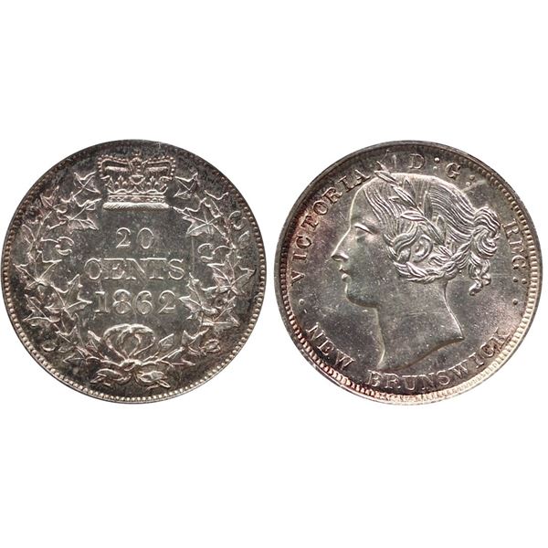 N.B. 1862 20¢ ICCS Choice Mint State-63 Top 10 example graded by PCGS & ICCS combined. Superior eye 