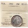 Image 2 : N.B. 1862 20¢ ICCS Choice Mint State-63 Top 10 example graded by PCGS & ICCS combined. Superior eye 
