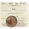 Image 2 : N.S. 1861 1/2¢ ICCS Gem Mint State-65RED.  A very scarce Victoria issue with lots of red lustre. Sel