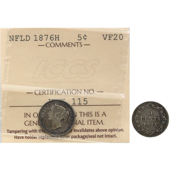 Nfld 1876H 5¢ ICCS Very Fine-20