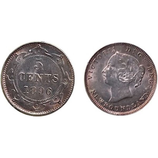 Nfld 1896 5¢ ICCS Choice Mint State-63.  Full white issue with just a hint of golden tone.