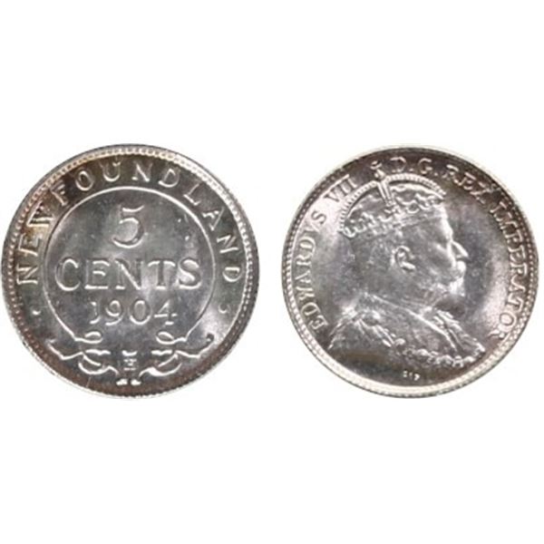 Nfld 1904H 5¢ ICCS Superb Gem Mint State-66.  A sublime example with clear mirror like fields and li