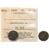 Image 1 : Nfld 1908 5¢ ICCS Choice Mint State-62 Superb green, blue and golden tones.
