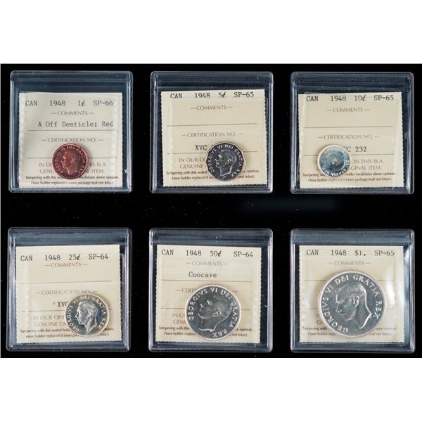 1948 SPECIMEN SET; A superb and complete 6 coin set.  All ICCS graded Choice Mint State -64 to Super