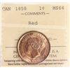 Image 2 : 1858 1¢ ICCS Choice Mint State-64 Full Red, A superior example with superb luster.  Rarely offered t