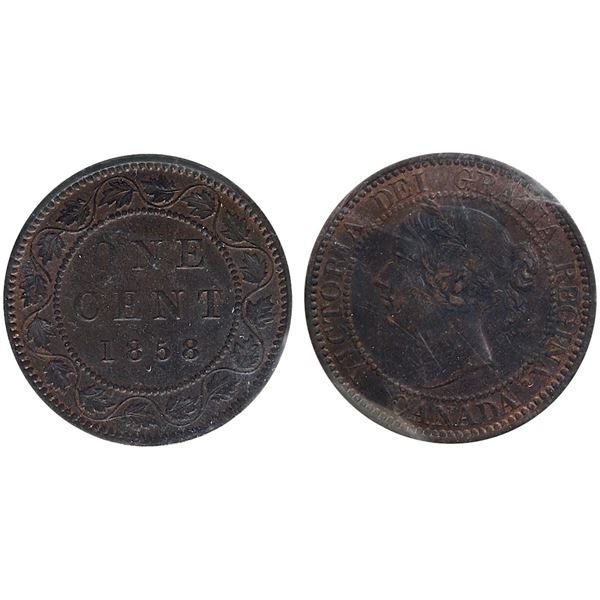 1858 1¢ ICCS Choice Mint State-62 Trace Red.  A nice pleasing example