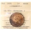 Image 2 : 1891 1¢"SD LL; Obv.3" ICCS Choice Mint State-64RB 85% Red. Important variety in this series and very